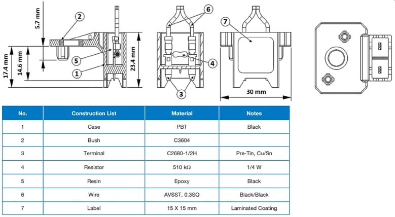 機械製圖 - Amphenol Advanced Sensors 冷卻液洩漏偵測感測器
